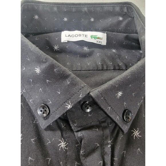 Lacoste Shirt Mens 2XL Black Gray Micro Print Button Down Long Sleeve Croc Logo - Picture 3 of 11